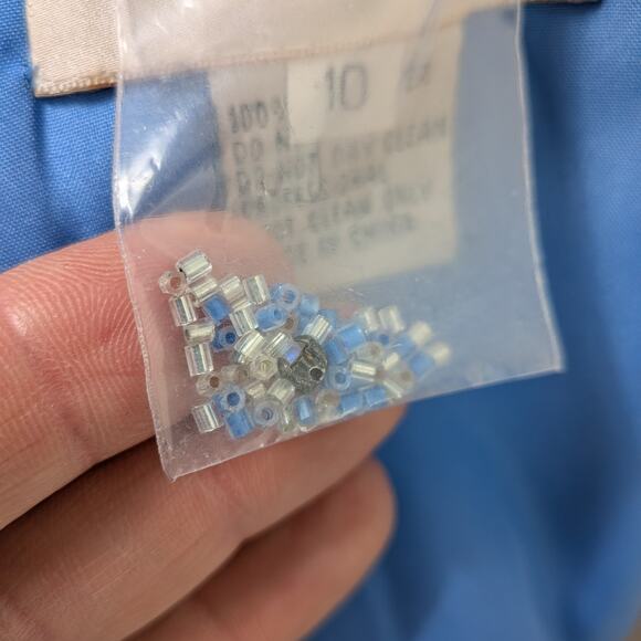 Vintage Prom Dress Maxi Gown 10 Blue Y2K Bead Tulle Shoulder Ball Cinderella - Picture 9 of 16